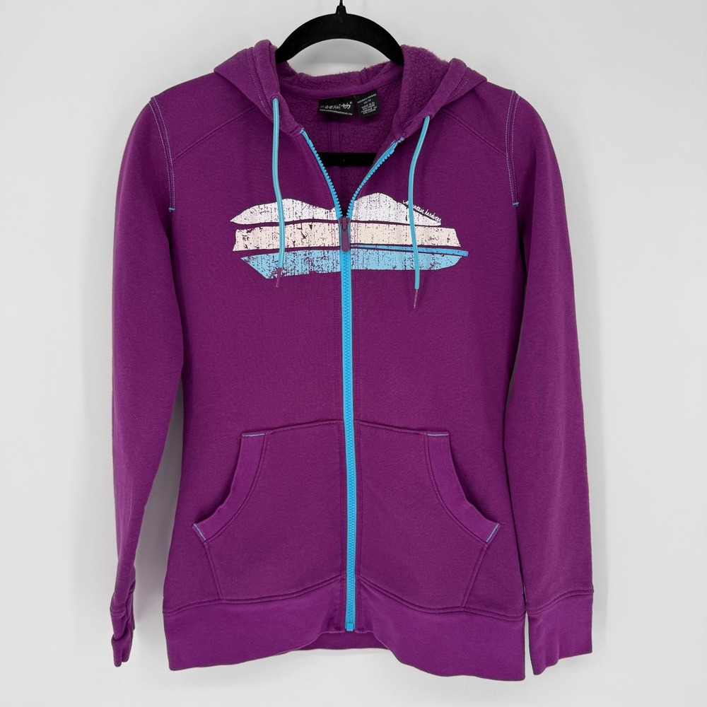 MOUNTAIN HARDWEAR WOMEN'S XS PURPLE FITTED FULL ZIP‎ HOODED SWEATSHIRT